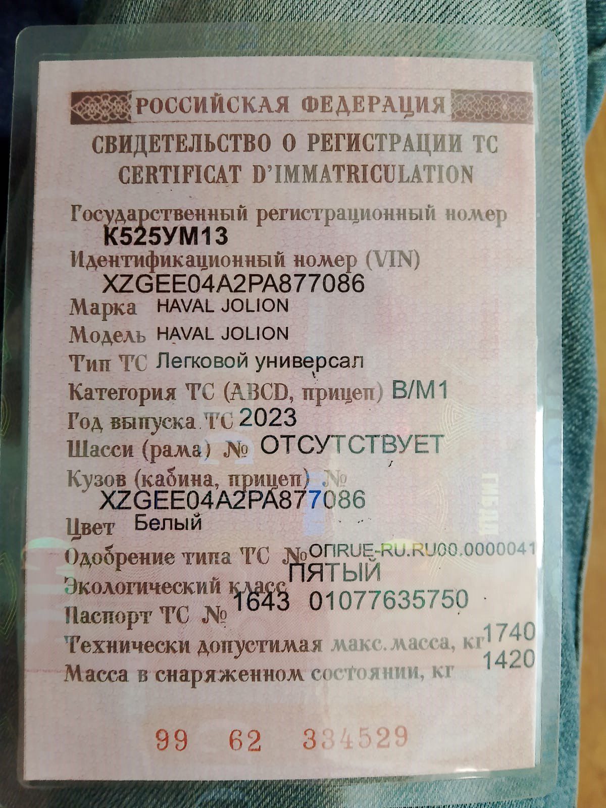 Транспортное средство – легковой автомобиль, марка /модель – Haval Jolion, год выпуска – 2023, VIN – XZGEE04A2PA877086 (залог АО ТБанк)