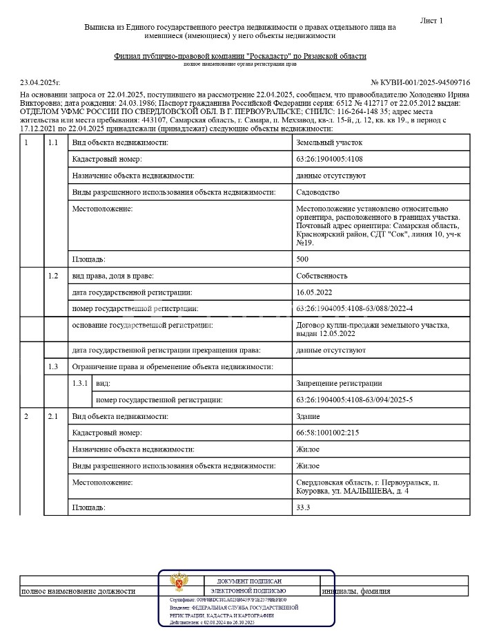 Земельный участок, 63:26:1904005:4108, Садоводство. Площадь: 500 кв.м., собственность