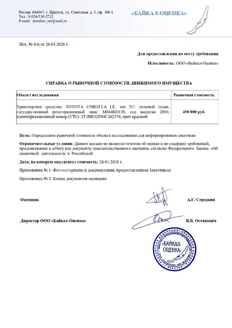 ТОЙОТА КОРОЛЛА 2004 г.в. ГРЗ М664КО138 Идентификац.номер (VIN) 2T1BR32E94C262376....
