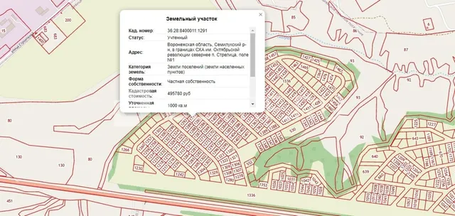 Земельный участок площадью 1000 кв.м Воронежская обл. Семилукский р-н