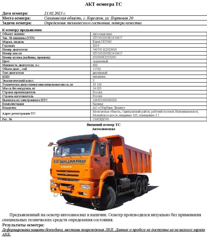 Самосвал КАМАЗ 6522-53, 2019, Идентификационный номер: XTC652205K1410417. Местонахождение: Сахалинская область, г. Корсаков, ул. Портовая, д.20