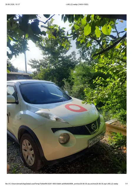 Легковой автомобиль марки: NISSAN, модель: Juke, год выпуска: 2010 г., кузов №: YF15-010778