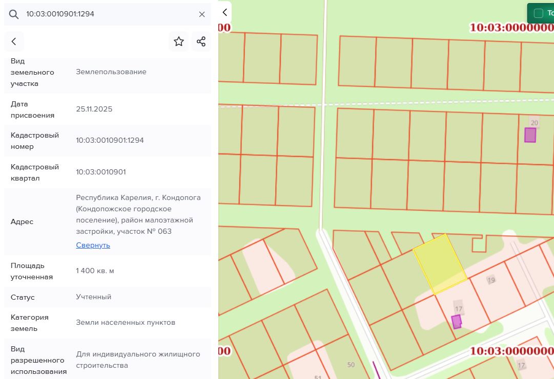 Лот №10. Право заключения договора аренды земельного участка из земель населенных пунктов, имеющего кадастровый номер 10:03:0010901:1294