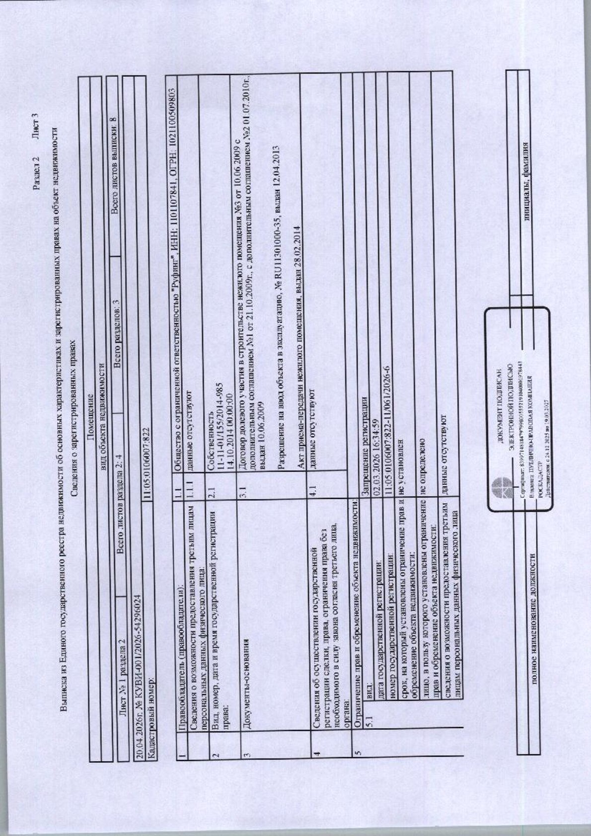 (№113-01-25) Нежилое помещение площадью 68,2 кв.м., расположенное по адресу: Республика Коми, г. Сыктывкар, ул. Водопьянова, д. 4/3, пом. 5Н, кад№:11:05:0106007:822, вид права: собственность Помещение состоит из 4 комнат. Первая — туалет и душевая, вторая — кухня, находится тепловой узел. Третьи — подсобное помещение. Начисление взносов па капитальный ремонт не осуществляется, квитанции не выставляются. Должник ООО «Руфинг». Начальная цена: 5 087 000 рублей. Обременение: арест.