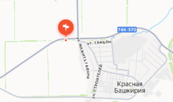 РФ, РБ, Абзелиловский район, СП Краснобашкирский сельсовет, а/д Магнитогорск-Аэропорт, на 3 км + 900 м, по направлению движения в г. Магнитогорск