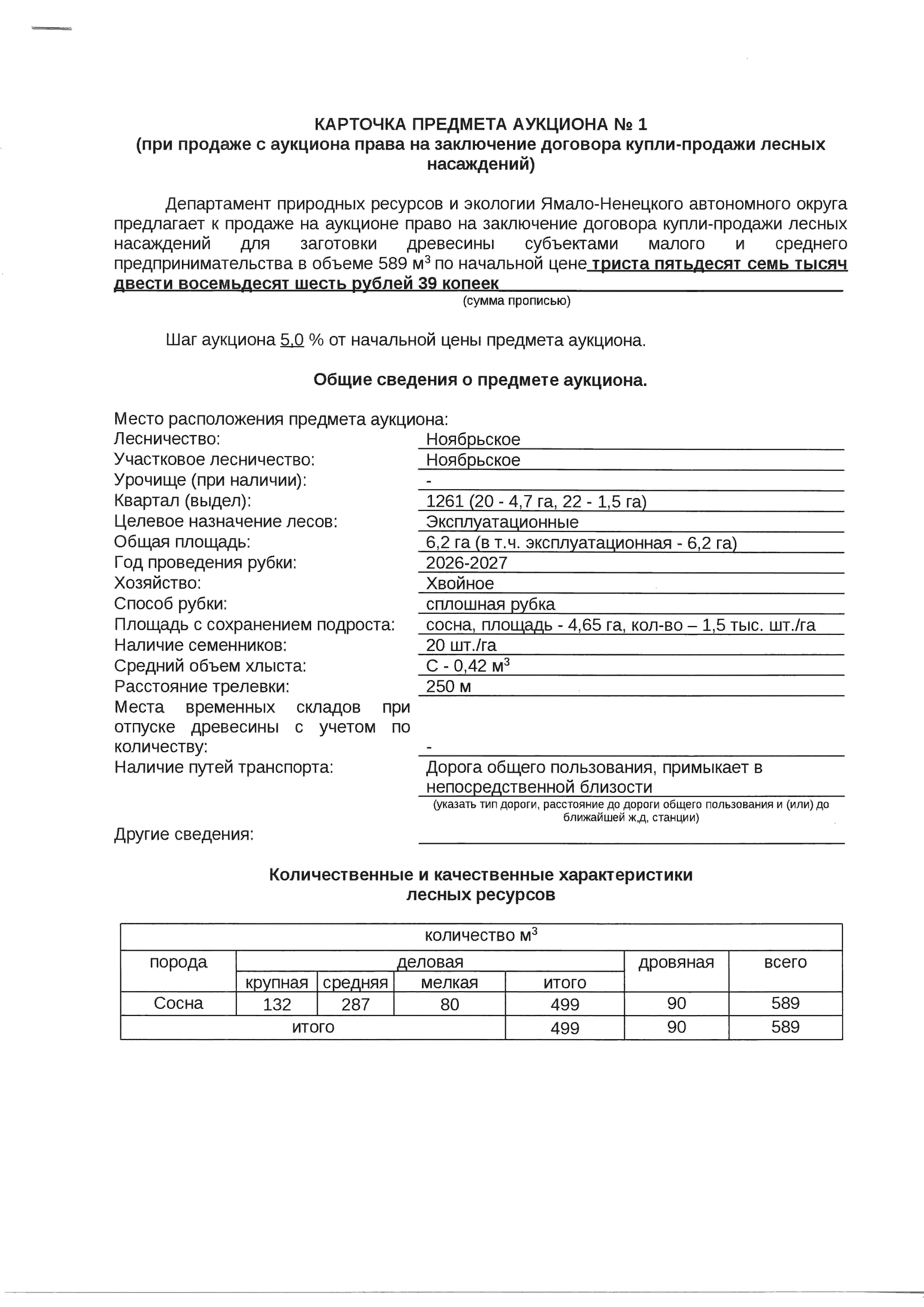 Аукцион на право заключения договора купли-продажи лесных насаждений для субъектов малого и среднего предпринимательства