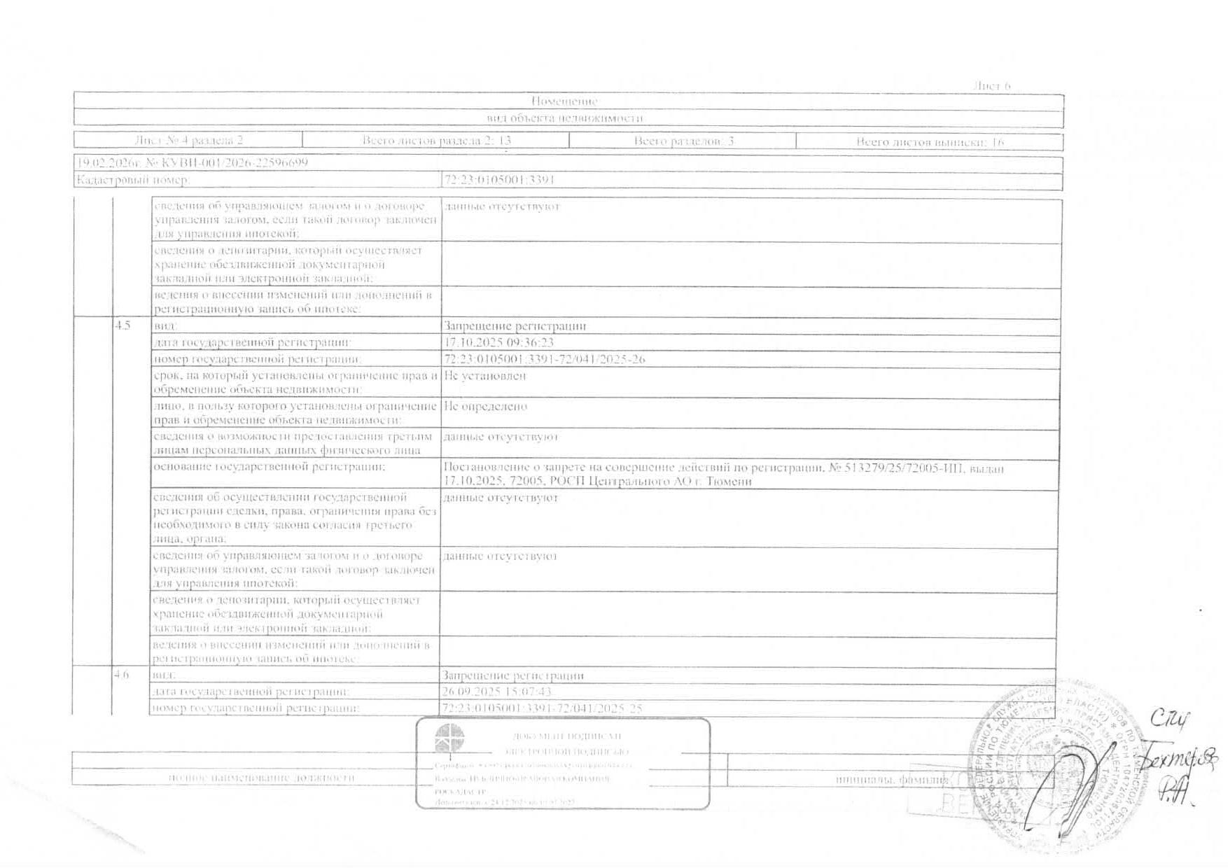 Жилое помещение (квартира), площадь 35 кв.м., кадастровый номер: 72:23:0105001:3391, г. Тюмень, ул. Шишкова, д. 19, кв. 32, рег.№ 72-011457