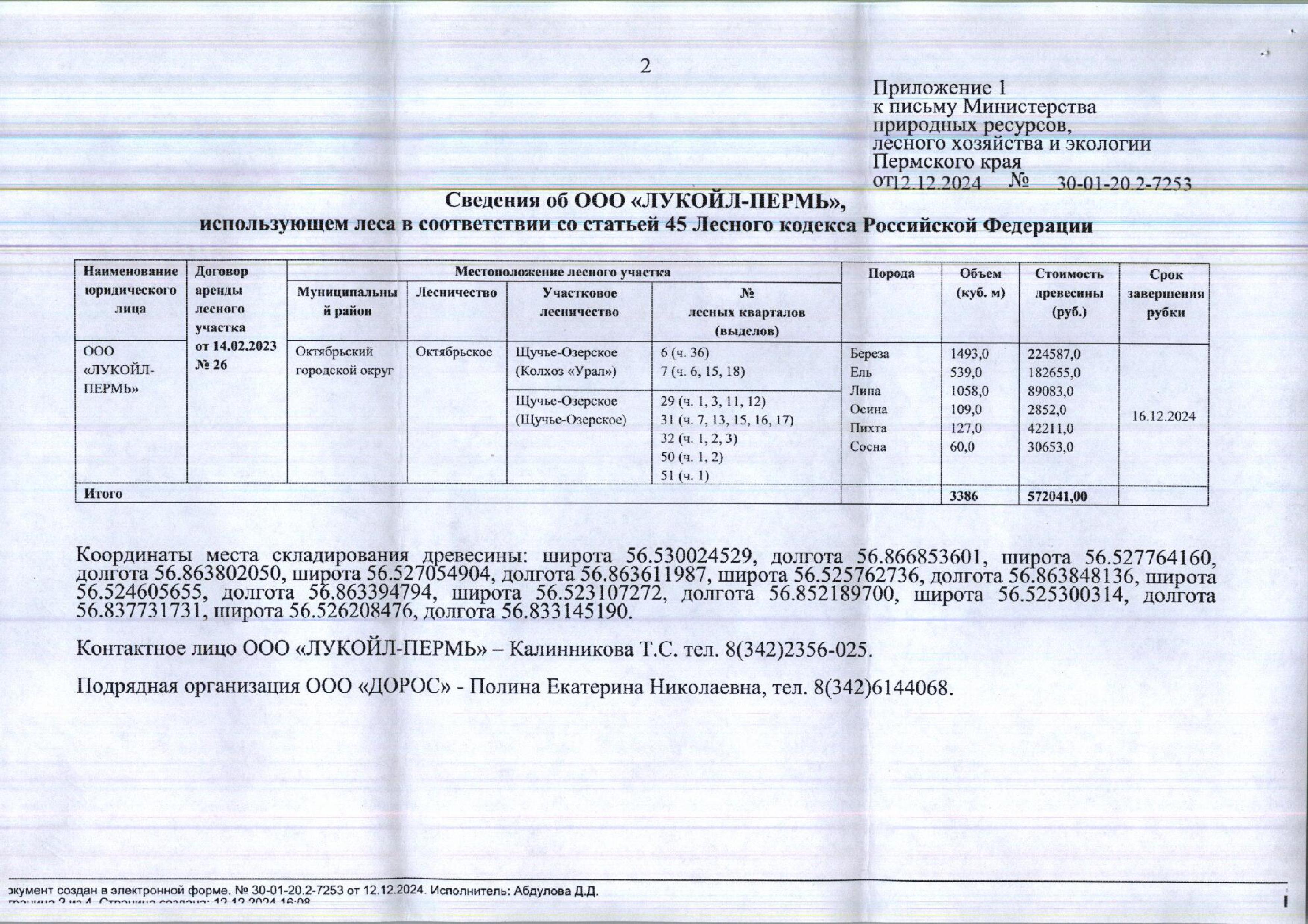 14) Лот № 8(9) (от 12.12.2024 № 30-01-20.2-7253 (вх. № 59-21835 от 19.12.2024). Количество и породный состав древесины: береза – 1493 куб.м., ель – 539 куб.м, липа – 1058 куб.м., осина – 109 куб.м., пихта – 127 куб.м., сосна – 60 куб.м. Всего: 3 386 куб.м.