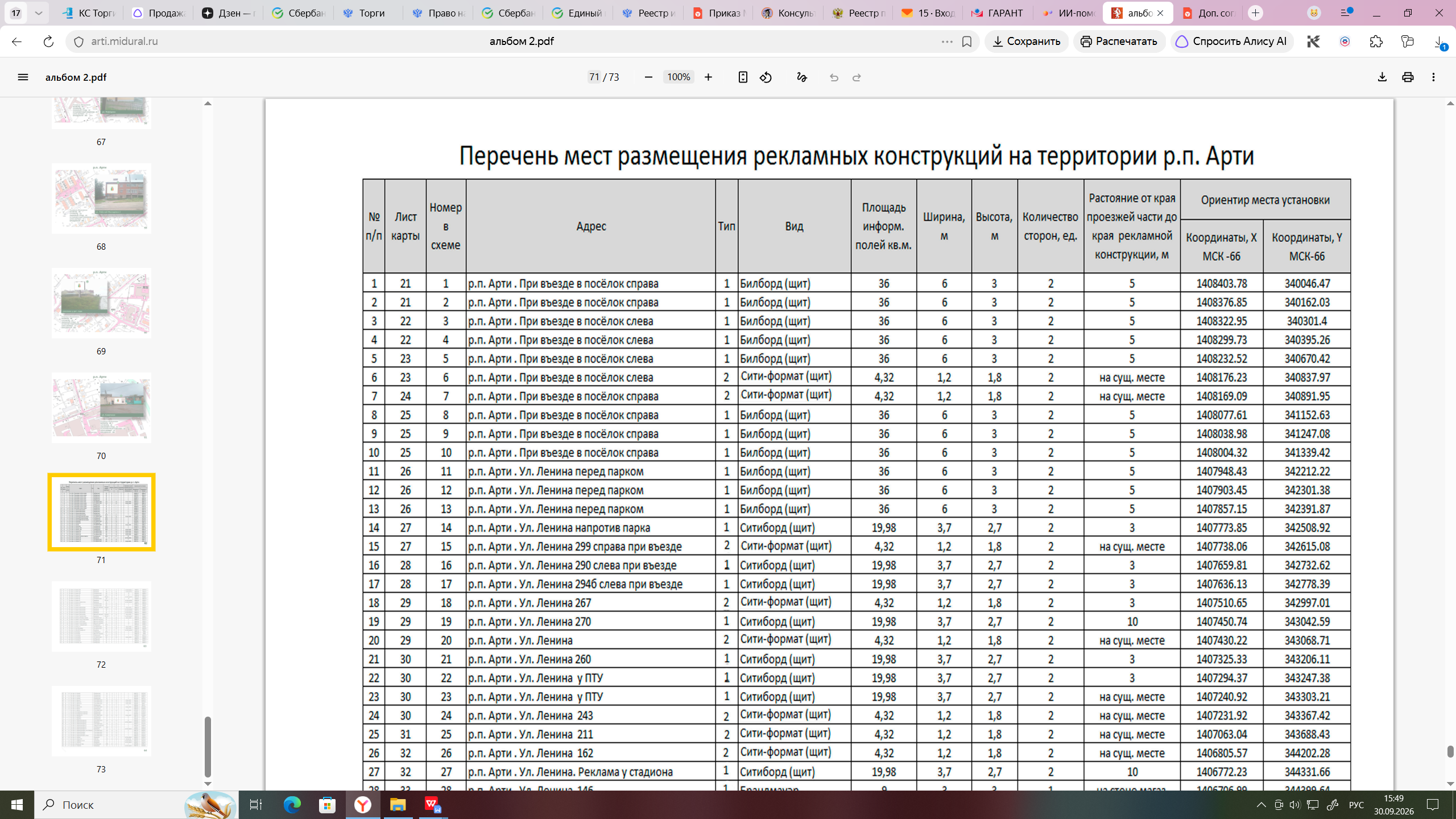 Право заключения договора на установку и эксплуатацию рекламных конструкций на земельном участке, здании или ином недвижимом имуществе, находящемся в муниципальной собственности, а также земельных участках, государственная собственность на которые не разграничена, находящихся на территории Артинского муниципального  округа