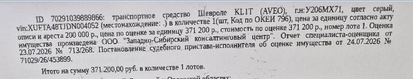 Легковой комби (хэтчбек) ШЕВРОЛЕ КL1Т (АVЕО), 2013 г.в., г/н У206МХ71, VIN XUFTA48EJDN004052, коррозия, повреждение ЛКП по всему кузову, трещина на заднем бампере, изъят 1 экземпляр ключей, СТС, ПТС. Место хранения: г. Тула, ул. Полевая, 13. Ответственный хранитель Торковенко Т.И. Согласно реестру уведомлений о залоге имущество находится в залоге у ПАО «Совкомбанк». Взыскатель: ООО ПКО «Дата Коллект», ПАО «Сбербанк России» и др. Должник: Салимова К.Л.