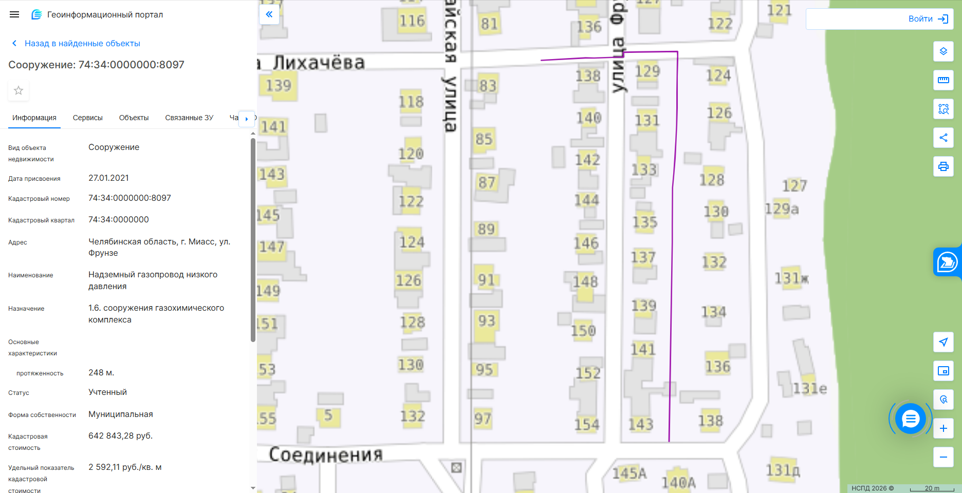 Надземный газопровод низкого давления 74:34:0000000:8097