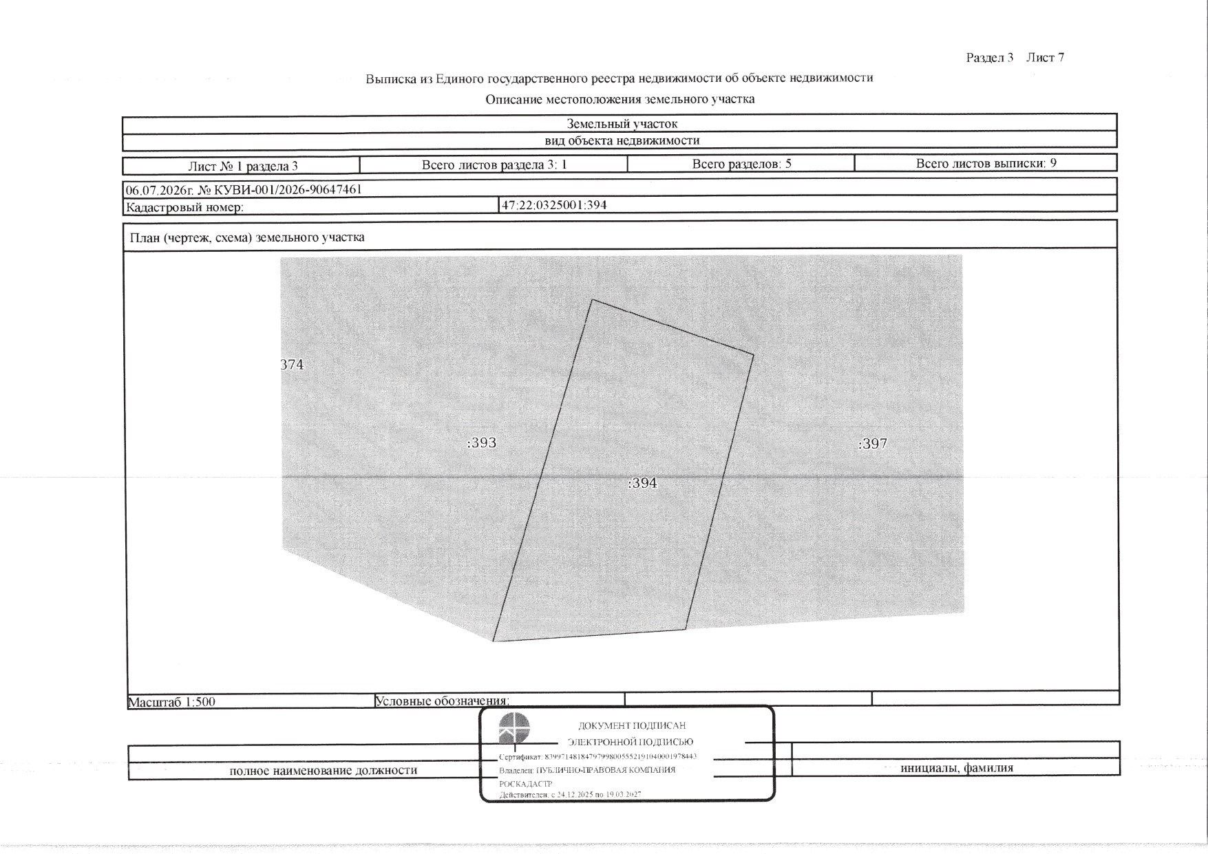 Земельный участок площадью 1000 +/- 11,07 кв.м, кад. № 47:22:0325001:394, расположенный по адресу: Ленинградская область, Волосовский район, Большеврудское сельское поселение, д. Прологи