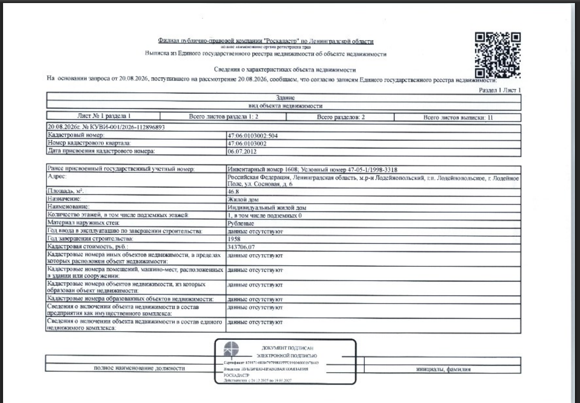 5/48 долей в жилом доме общей пл. 46.8 кв.м, 1958 г.п.,кадастровый номер 47:06:0103002:504, расположенной по адресу: Ленинградская область, Лодейнопольский район, Лодейнопольское г.п., г. Лодейное Поле, ул. Сосновая, д. 6. .