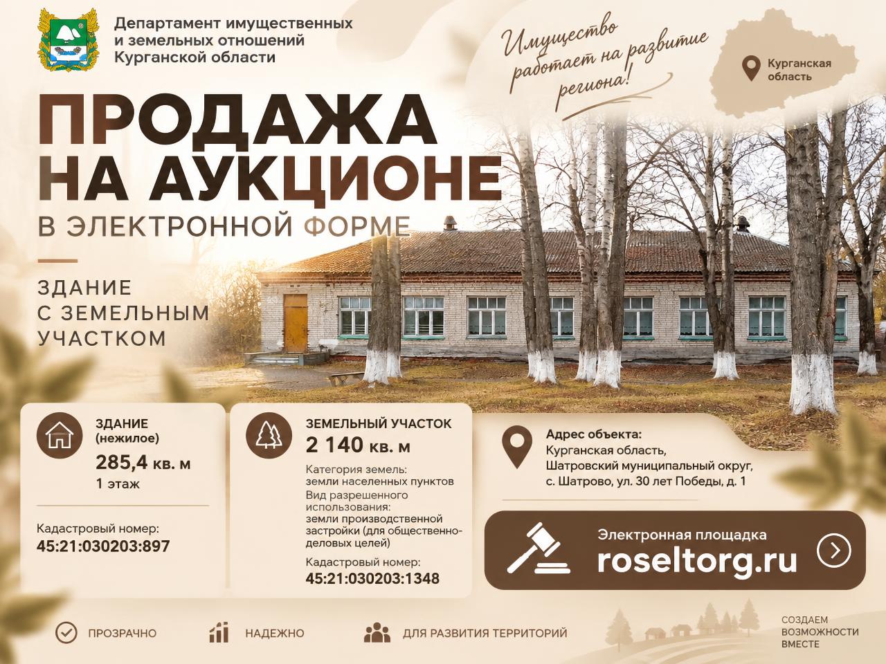 Здание столовой по адресу: Курганская область, Шатровский муниципальный округ, с. Шатрово, ул. 30 лет Победы, д. 1