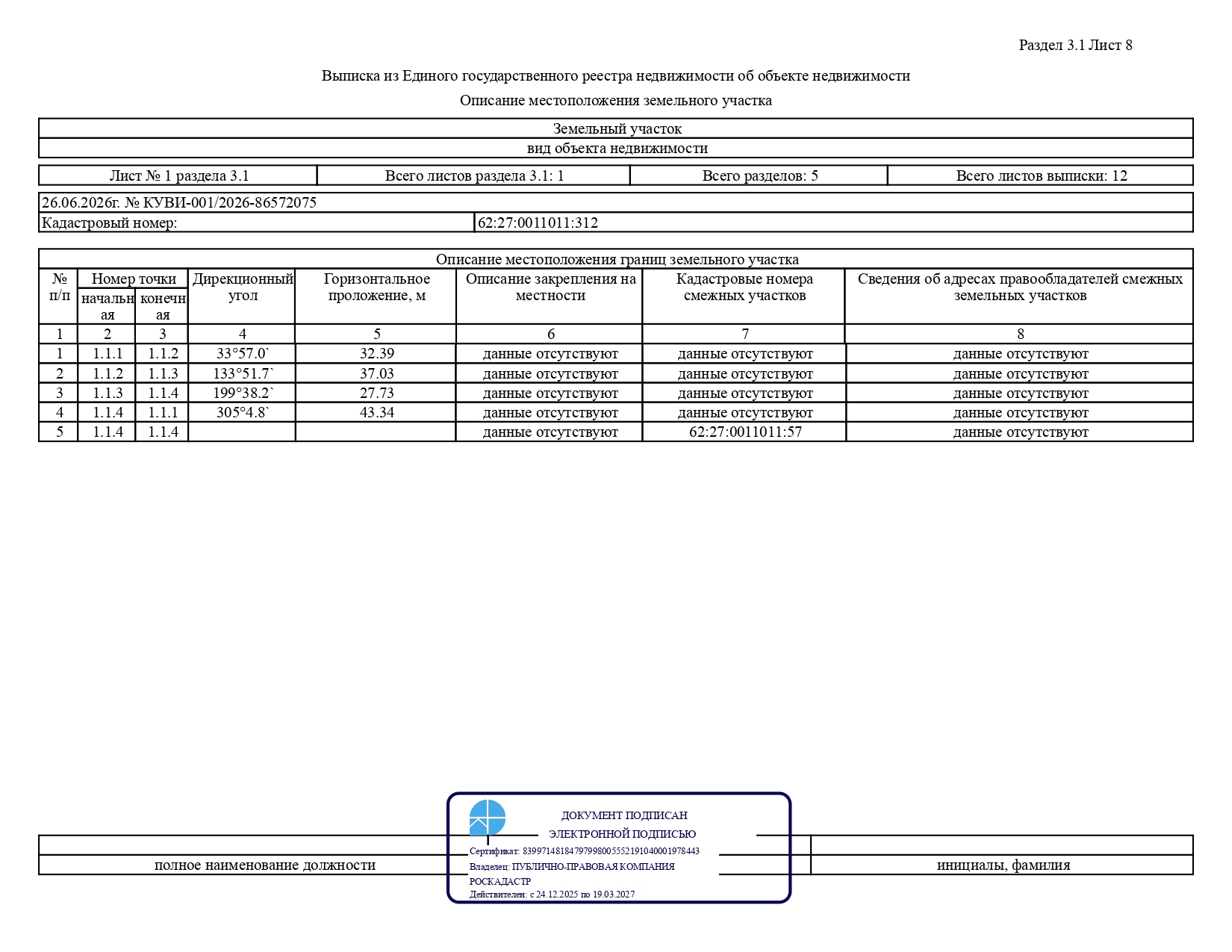 земельный участок с кадастровым номером 62:27:0011011:312, площадью 1170 кв.м, расположенный по адресу: Российская Федерация, Рязанская область, м. о. Сасовский, г. Сасово, ул. Кадомская, категория земель: земли населенных пунктов, с видом разрешенного использования – для индивидуального жилищного строительства, код-2.1