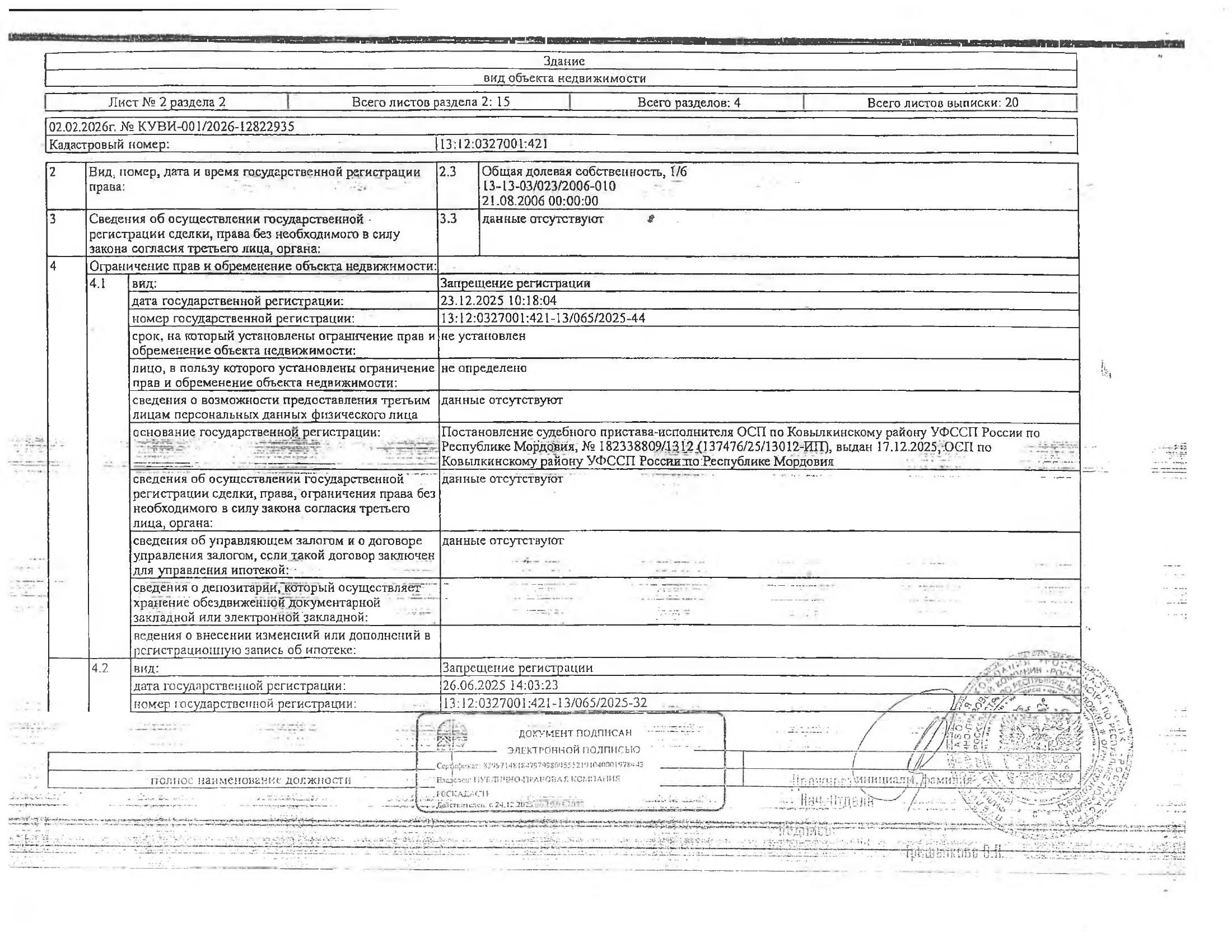 1/6 доля в праве общей долевой собственности на жилое здание (жилой дом) общей площадью 48,5 кв.м.