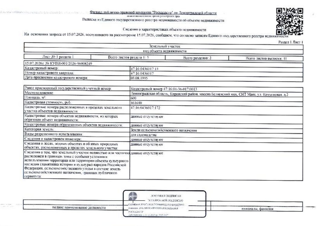 земельный участок общ.пл. 600 кв.м. кадастровый № 47:16:0436017:13 и расположенный на нем нежилой дом общ.пл. 100кв.м. кадастровый № 47:16:0436017:172, расположенные по адресу: ЛО, Кировский район, массив Беляевский Мох, СНТ Маяк, ул. Камышовая, д. 2