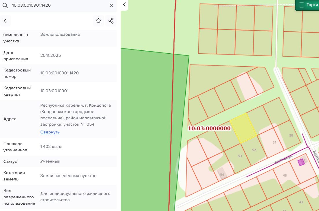 Лот №4. Право заключения договора аренды земельного участка из земель населенных пунктов, имеющего кадастровый номер 10:03:0010901:1420
