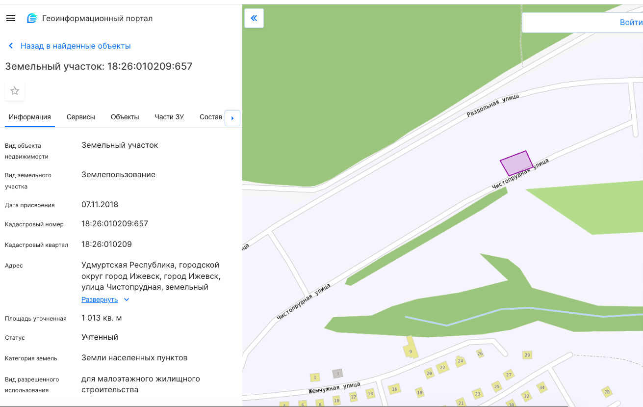 Земельный участок площадью 1013 кв. м, категория земель – земли населенных пунктов, виды разрешенного использования – под домами индивидуальной жилой застройки, кадастровый номер 18:26:010209:657; и находящаяся на участке незарегистрированная постройка из пеноблока (в виде коробки дома на фундаменте) под разбор, в качестве годных остатков, местонахождение: Удмуртская Республика, г. Ижевск, ул. Чистопрудная, земельный участок 39а
