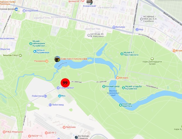 Нестационарный торговый объект "Киоск" по адресу: 109472, г. Москва, территория ГАУК г. Москвы «ГМЗ «Кузьминки-Люблино», у поста охраны на улице Заречье (НТО 99), специализация "Общественное питание", общей площадью 44 кв. м