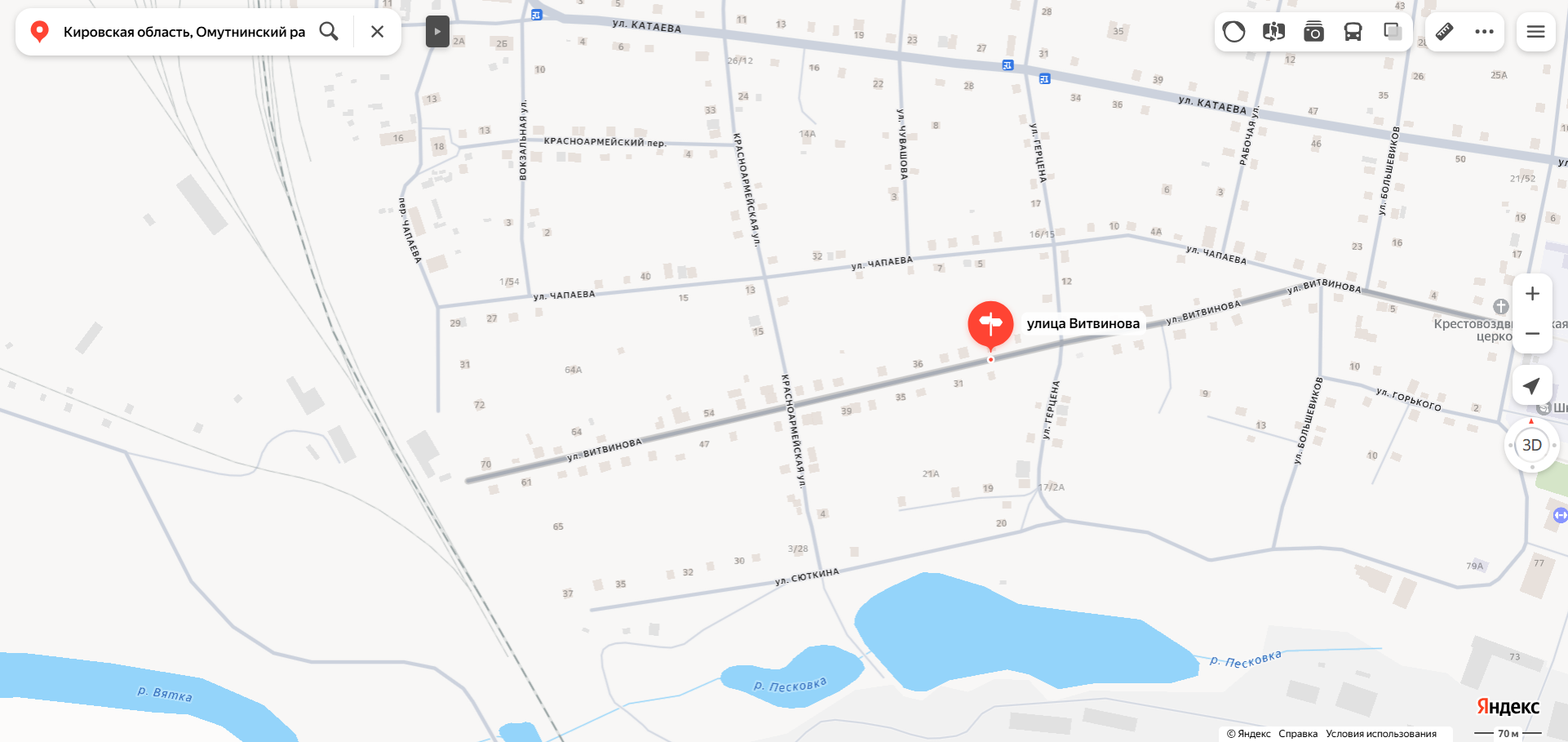Нежилое здание площадью 521,7 кв.м., кадастровый номер 43:22:350306:150, расположенное по адресу: Кировская область, Омутнинский район, пгт. Песковка, ул. Витвинова, в районе д. 68 (объект находится в 20 м в юго-западном направлении от основного строения)