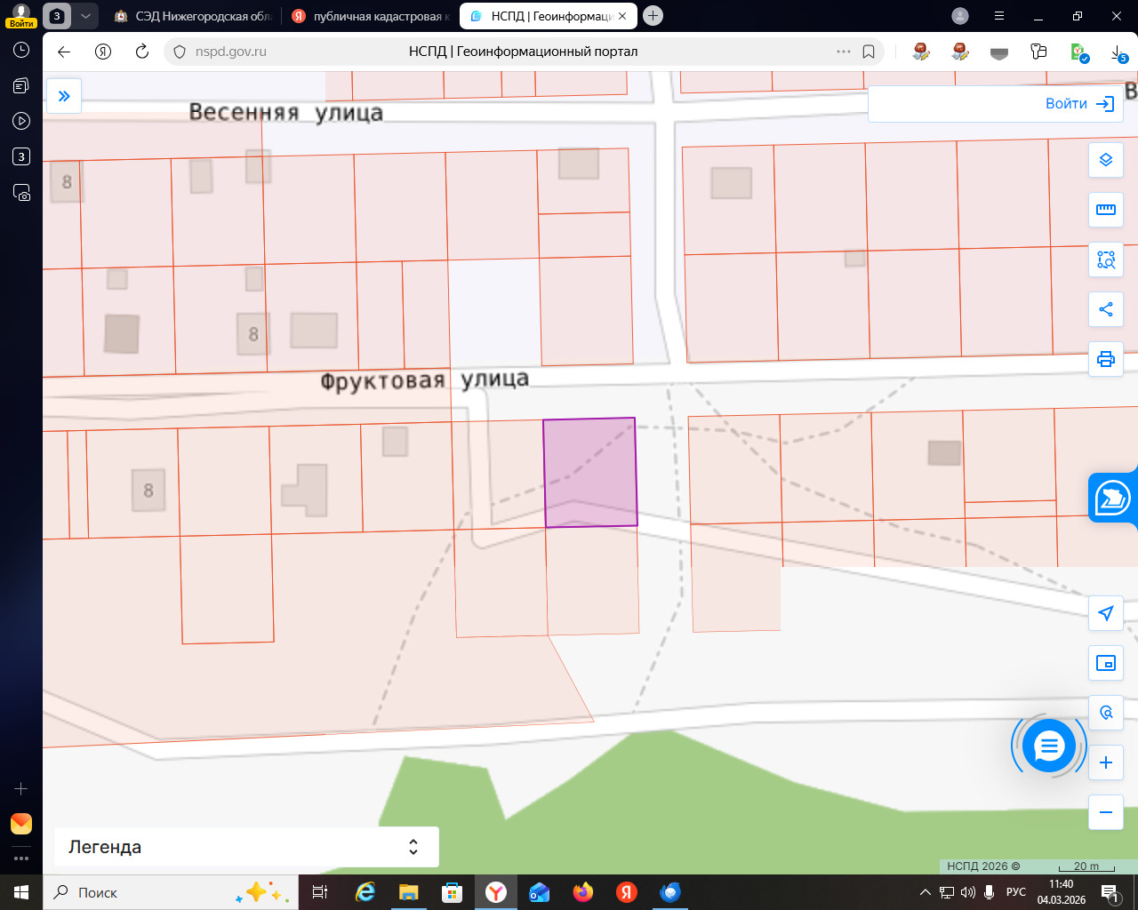 Земельный участок с кадастровым номером 52:16:0030501:1255, государственная собственность на который не разграничена. Местоположение: Российская Федерация, Нижегородская область, Балахнинский муниципальный округ, г. Балахна, улица Фруктовая, земельный участок 18 . Категория земель: земли населенных пунктов Вид разрешенного использования: для ведения личного подсобного хозяйства. Площадь земельного участка: 1360,0 кв.м. Цель использования: для ведения личного подсобного хозяйства.