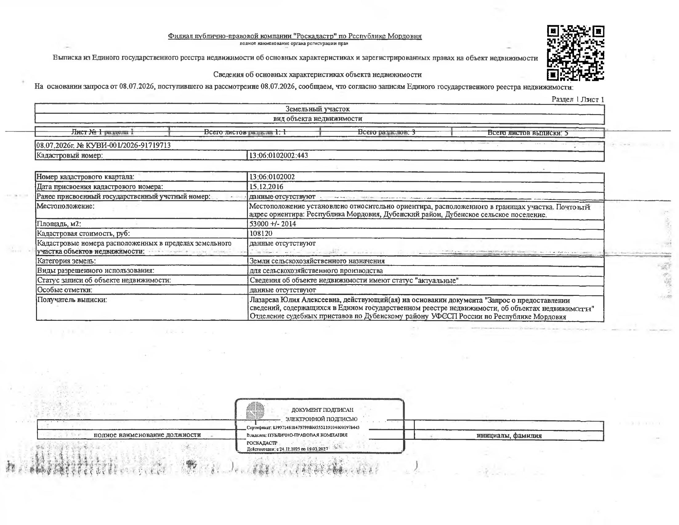 Земельный участок площадью 53000+/-2014 кв.м.