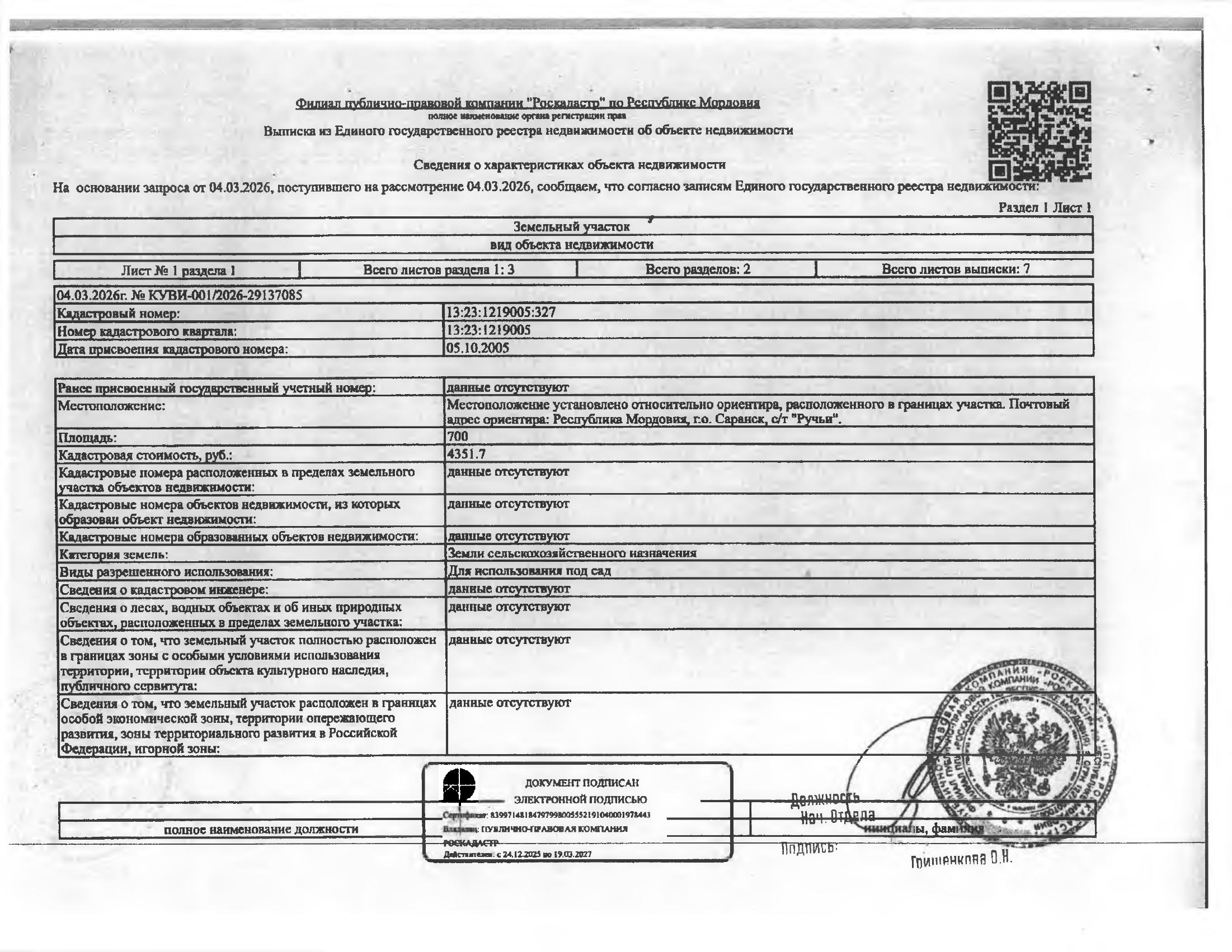 Земельный участок площадью 700 кв.м.