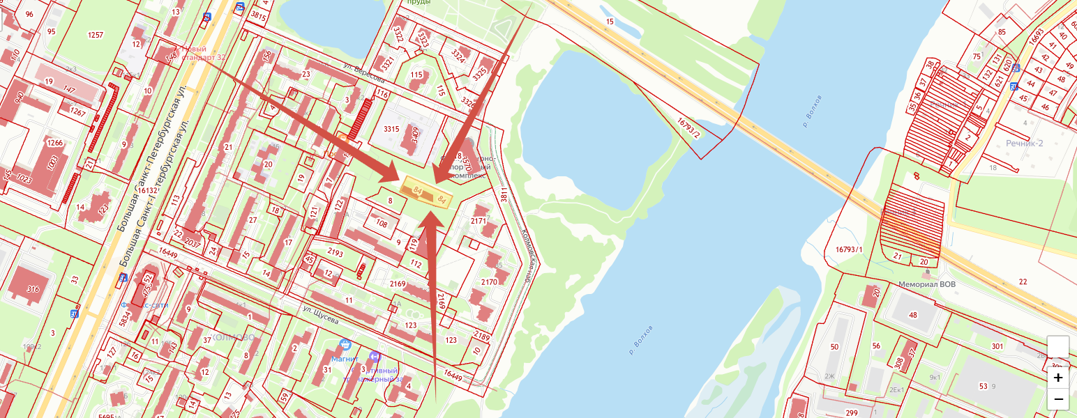Земельный участок, площадью 2 665 кв. м, КН 53:23:8323901:84. Местонахождение: Новгородская область, г Великий Новгород, ул. Щусева, д 9, корп. 5.