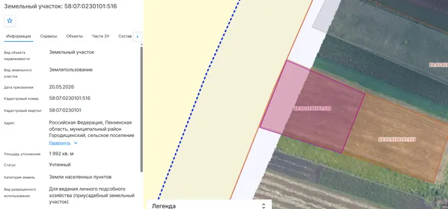 Продажа права на заключение договора аренды земельного участка, выраженного в виде ежегодной арендной платы с кадастровым номером 58:07:0230101:516, местоположение – Российская Федерация, Пензенская область, муниципальный район Городищенский, сельское поселение Нижнеелюзанский сельсовет, село Иванисовка.