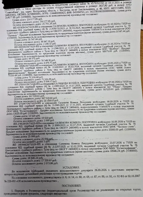 Легковой комби (хэтчбек) ШЕВРОЛЕ КL1Т (АVЕО), 2013 г.в., г/н У206МХ71, VIN XUFTA48EJDN004052, коррозия, повреждение ЛКП по всему кузову, трещина на заднем бампере, изъят 1 экземпляр ключей, СТС, ПТС. Место хранения: г. Тула, ул. Полевая, 13. Ответственный хранитель Торковенко Т.И. Согласно реестру уведомлений о залоге имущество находится в залоге у ПАО «Совкомбанк». Взыскатель: ООО ПКО «Дата Коллект», ПАО «Сбербанк России» и др. Должник: Салимова К.Л.