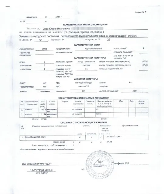 Арестованная в пользу взыскателя Рожко А.Ю., принадлежащая должнику Скоцу Ю.И. квартира, кад.№ 47:07:0000000:58044, общ.пл. 47,9 кв.м., расположенная по адресу: Ленинградская область, м.р-н Всеволожский, г.п. Заневское, гп. Янино-1, ул. Военный городок, д. 53, кв. 22