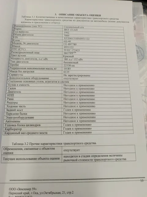 Лот № 1. Автоцистерна ЗИЛ-131 АН Гос.номер Н657РР/159