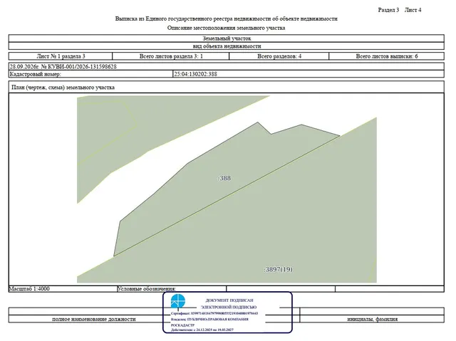 Продажа права аренды на земельный участок, государственная собственность на который не разграничена с кадастровым номером: 25:04:130202:388