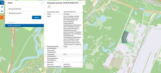 Аренда земельного участка для целей, не связанных со строительством: Российская Федерация, Санкт-Петербург, внутригородское муниципальное образование Санкт-Петербурга поселок Белоостров, Новое шоссе, земельный участок 61 (местоположение: Российская Федерация, Санкт-Петербург, внутригородское муниципальное образование Санкт-Петербурга поселок Белоостров, Новое шоссе, земельный участок 61). Цель использования: для размещения складов без права возведения объектов недвижимости.