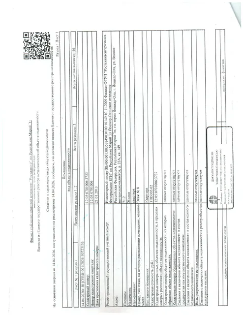 1/4 доля в праве на жилое помещение (квартира) площадью 71,2 кв.м., кад.№ 12:05:0701006:3733, расположенное по адресу: РМЭ, г. Йошкар-Ола, ул. Воинов Интернационалистов, д.22а, кв.149