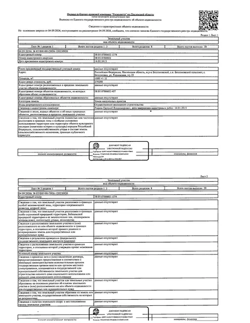 Земельный участок площадью 1000+/-11 кв.м.