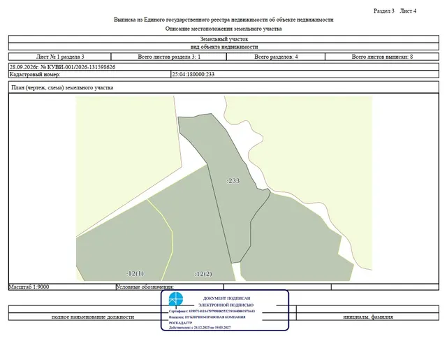 Продажа права аренды на земельный участок, государственная собственность на который не разграничена с кадастровым номером: 25:04:180000:233