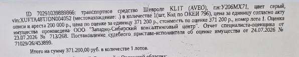 Легковой комби (хэтчбек) ШЕВРОЛЕ КL1Т (АVЕО), 2013 г.в., г/н У206МХ71, VIN XUFTA48EJDN004052, коррозия, повреждение ЛКП по всему кузову, трещина на заднем бампере, изъят 1 экземпляр ключей, СТС, ПТС. Место хранения: г. Тула, ул. Полевая, 13. Ответственный хранитель Торковенко Т.И. Согласно реестру уведомлений о залоге имущество находится в залоге у ПАО «Совкомбанк». Взыскатель: ООО ПКО «Дата Коллект», ПАО «Сбербанк России» и др. Должник: Салимова К.Л.