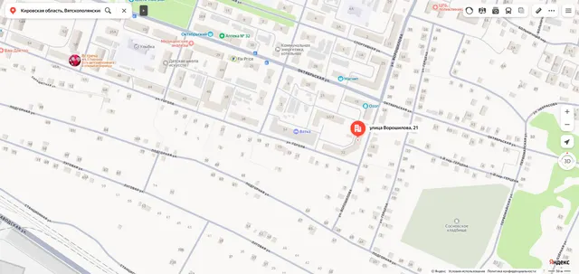 Нежилое помещение площадью 20,2 кв.м, кадастровый номер 43:07:010134:2114, расположенное по адресу: Кировская область, Вятскополянский муниципальный р-н, городское поселение Сосновское, г. Сосновка, ул. Ворошилова, д. 21/32, пом.1006