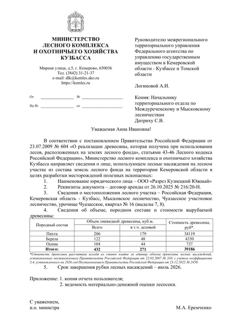 Пихта (ОКПД2 02.20.11.115) – 206 куб.м., в том числе деловой 179 куб.м.; Береза (ОКПД2 02.20.12.114) – 122 куб.м., в том числе деловой 48 куб.м.; Осина (ОКПД2 02.20.12.115)  – 104 куб. м., в том числе деловой 44 куб. м; Итого: – 432 куб.м., в том числе деловой 271 куб.м.;