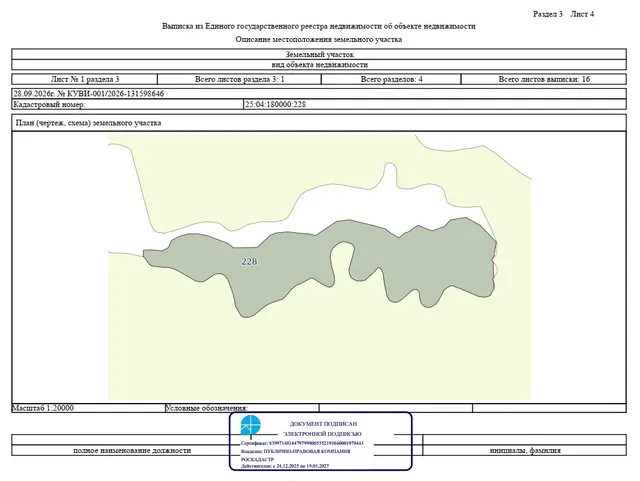 Продажа права аренды на земельный участок, государственная собственность на который не разграничена с кадастровым номером: 25:04:180000:228