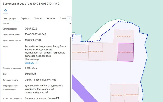 Лот №3. Право заключения договора аренды земельного участка из земель населенных пунктов, имеющего кадастровый номер 10:03:0050104:142