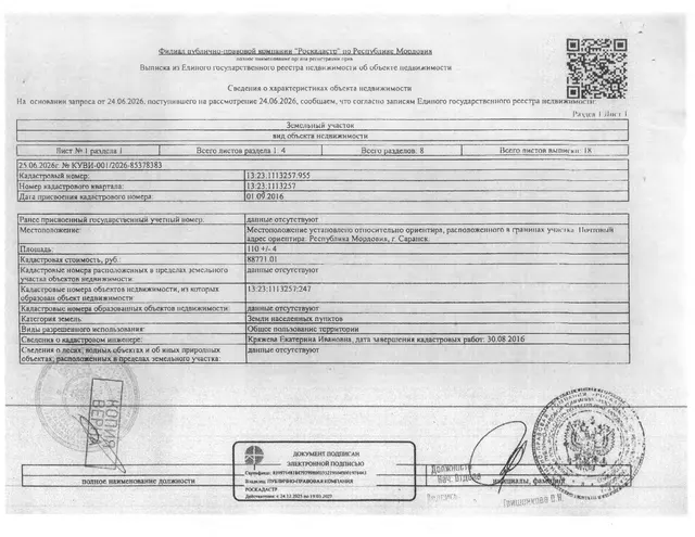 Земельный участок площадью 110+/-4 кв.м.