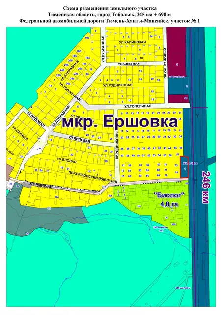 Аукцион №4 Предмет аукциона: право заключения договора аренды земельного участка с местоположением: Тюменская область, город Тобольск, 245 км + 690 м Федеральной автомобильной дороги Тюмень-Ханты-Мансийск, участок № 1