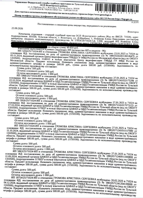 Легковой седан KIA JF (OPTIMA), 2018 г.в., цвет черный, г/н Х864АС71, VIN XWEGU411BJ0005923. Место хранения: Тульская обл., п. Ревякино, ул. Школьная, д. 25. Ответственный хранитель Громова К.С. Согласно реестру уведомлений о залоге имущество находится в залоге у ПАО Росбанк. Взыскатель: Центр видеофиксации ГИБДД ГУ МВД России по Московской обл., ЦАФАП в ОДД Госавтоинспекции УМВД России по Тульской обл. и др. Должник: Громова К.С.