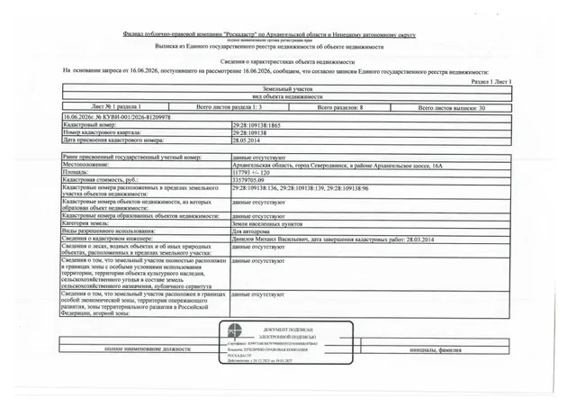 Право аренды земельного участка (договор № 10 211 003 от 31.03.2000) общей площадью 117793 кв. м, кадастровый номер: 29:28:109138:1865, категория земель - земли населенных пунктов, вид разрешенного использования - для автодрома, адрес: Архангельская обл., г. Северодвинск, в районе Архангельского шоссе, д. 16А