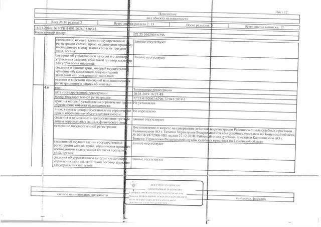 1/5 доли в праве на жилое помещение (квартиру), площадь 56,7 кв.м., кадастровый номер: 72:23:0102003:6796,  г. Тюмень, ул. Избышева, д.6, кв.545, рег.№ 72-012288;