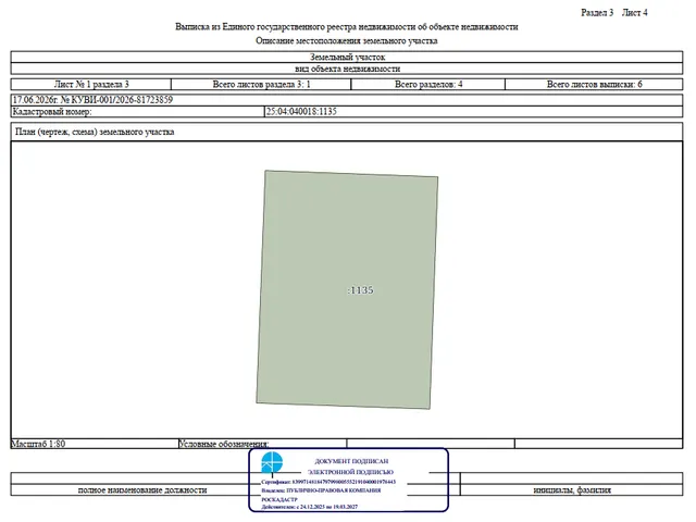 Продажа права на заключение договора аренды земельного участка с кадастровым номером 25:04:040018:1135