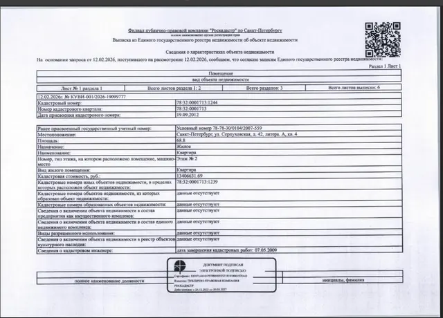 20/51 долей в квартире, общ. пл.68,8 кв. м, 1880 г.п. расположенная по адресу: СПб, ул. Серпуховская, д. 42, литера. А, кв. 4. Кадастровый номер: 78:32:0001713:1244.